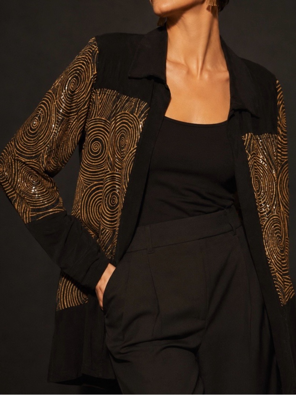 NWT Kokomo Unlimited Vintage Blouse Black Gold Swirl Sequin XL 90s Art Wear